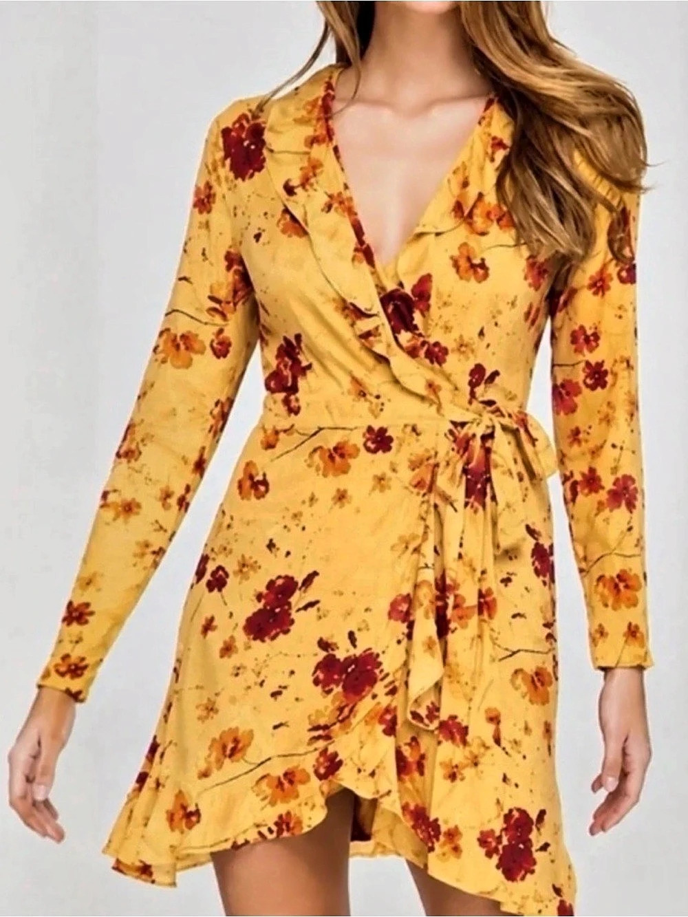 Wilfred Louise Dress Louise Floral Wrap Mini Dress in Yellow & Red Small